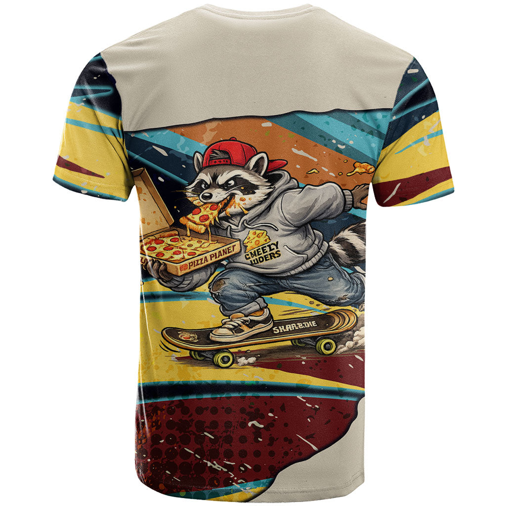 Skateboarding Raccoon Eating Pizza T Shirt Retro Cartoon Skating Claw Rip Grunge Aesthetic