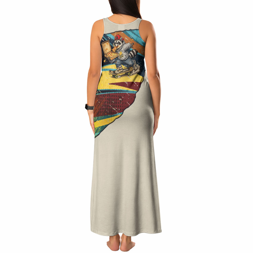 Skateboarding Raccoon Eating Pizza Tank Maxi Dress Retro Cartoon Skating Claw Rip Grunge Aesthetic