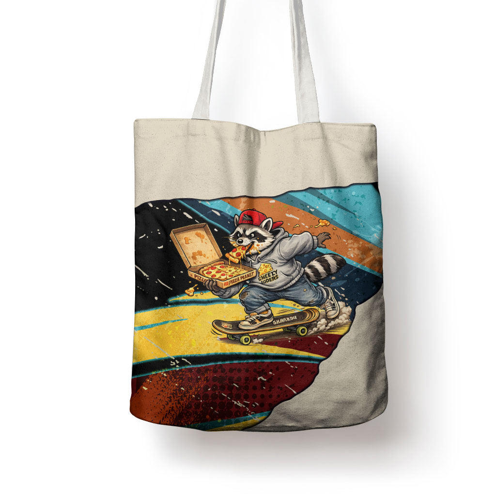 Skateboarding Raccoon Eating Pizza Tote Bag Retro Cartoon Skating Claw Rip Grunge Aesthetic
