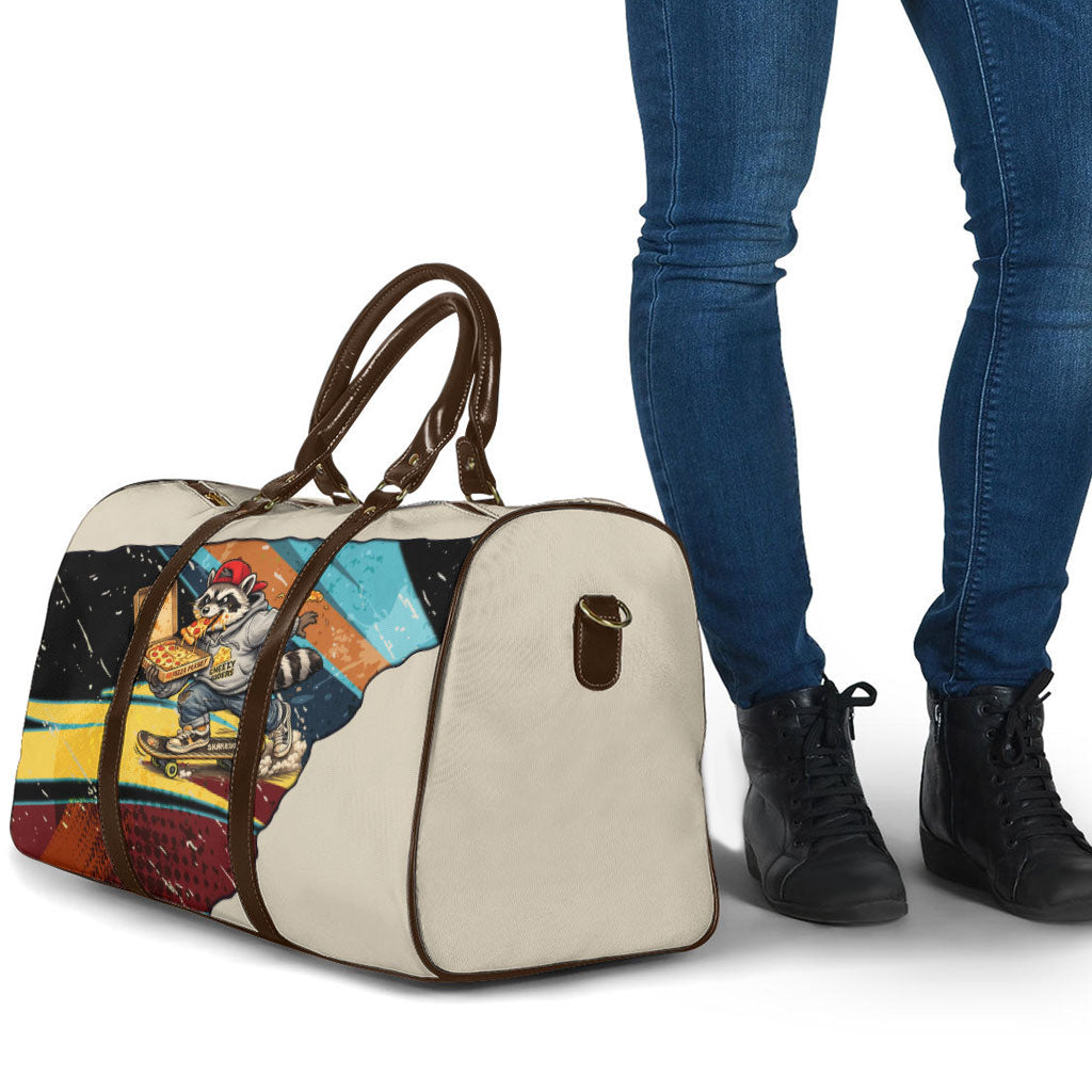 Skateboarding Raccoon Eating Pizza Travel Bag Retro Cartoon Skating Claw Rip Grunge Aesthetic