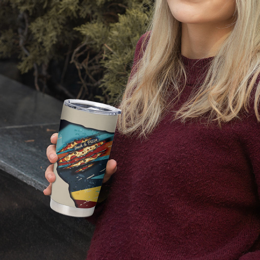 Skateboarding Raccoon Eating Pizza Tumbler Cup Retro Cartoon Skating Claw Rip Grunge Aesthetic