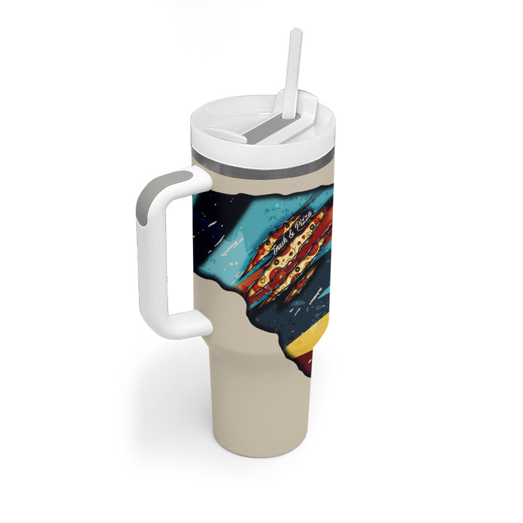 Skateboarding Raccoon Eating Pizza Tumbler With Handle Retro Cartoon Skating Claw Rip Grunge Aesthetic