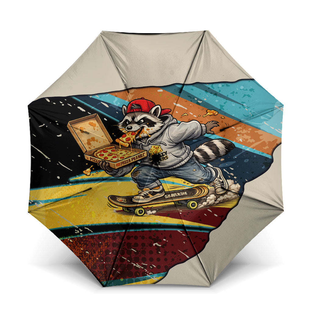 Skateboarding Raccoon Eating Pizza Umbrella Retro Cartoon Skating Claw Rip Grunge Aesthetic