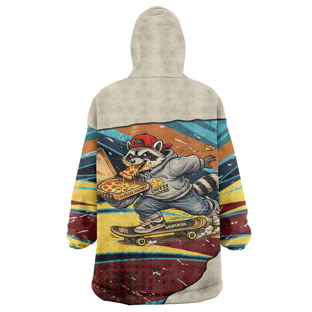 Skateboarding Raccoon Eating Pizza Wearable Blanket Hoodie Retro Cartoon Skating Claw Rip Grunge Aesthetic