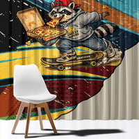 Skateboarding Raccoon Eating Pizza Window Curtain Retro Cartoon Skating Claw Rip Grunge Aesthetic