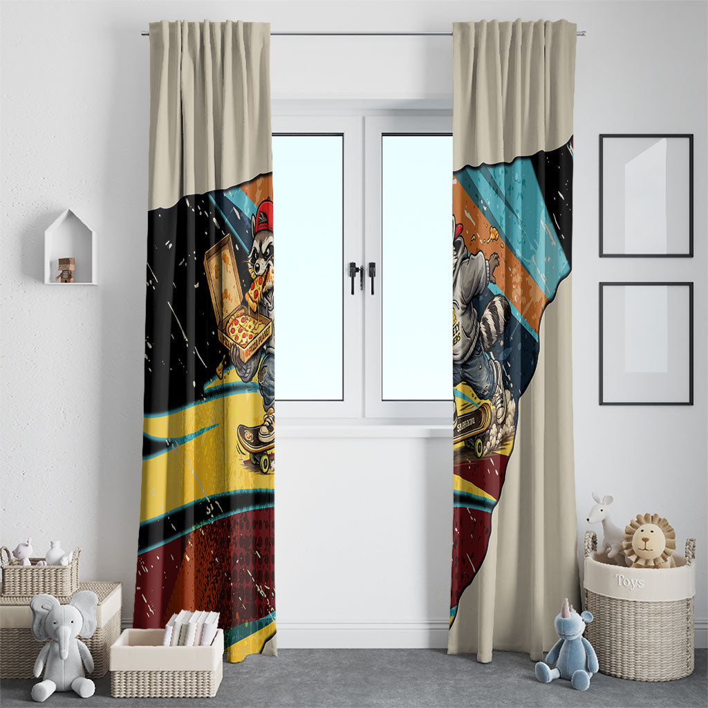Skateboarding Raccoon Eating Pizza Window Curtain Retro Cartoon Skating Claw Rip Grunge Aesthetic