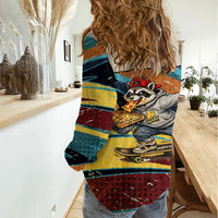 Skateboarding Raccoon Eating Pizza Women Casual Shirt Retro Cartoon Skating Claw Rip Grunge Aesthetic