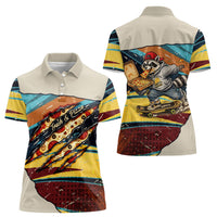 Skateboarding Raccoon Eating Pizza Women Polo Shirt Retro Cartoon Skating Claw Rip Grunge Aesthetic