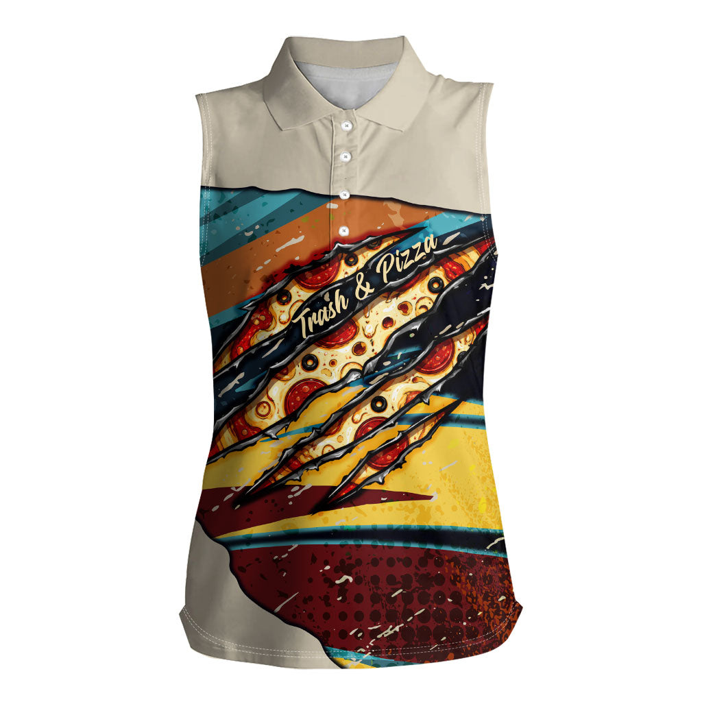 Skateboarding Raccoon Eating Pizza Women Sleeveless Polo Shirt Retro Cartoon Skating Claw Rip Grunge Aesthetic
