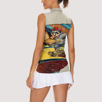Skateboarding Raccoon Eating Pizza Women Sleeveless Polo Shirt Retro Cartoon Skating Claw Rip Grunge Aesthetic
