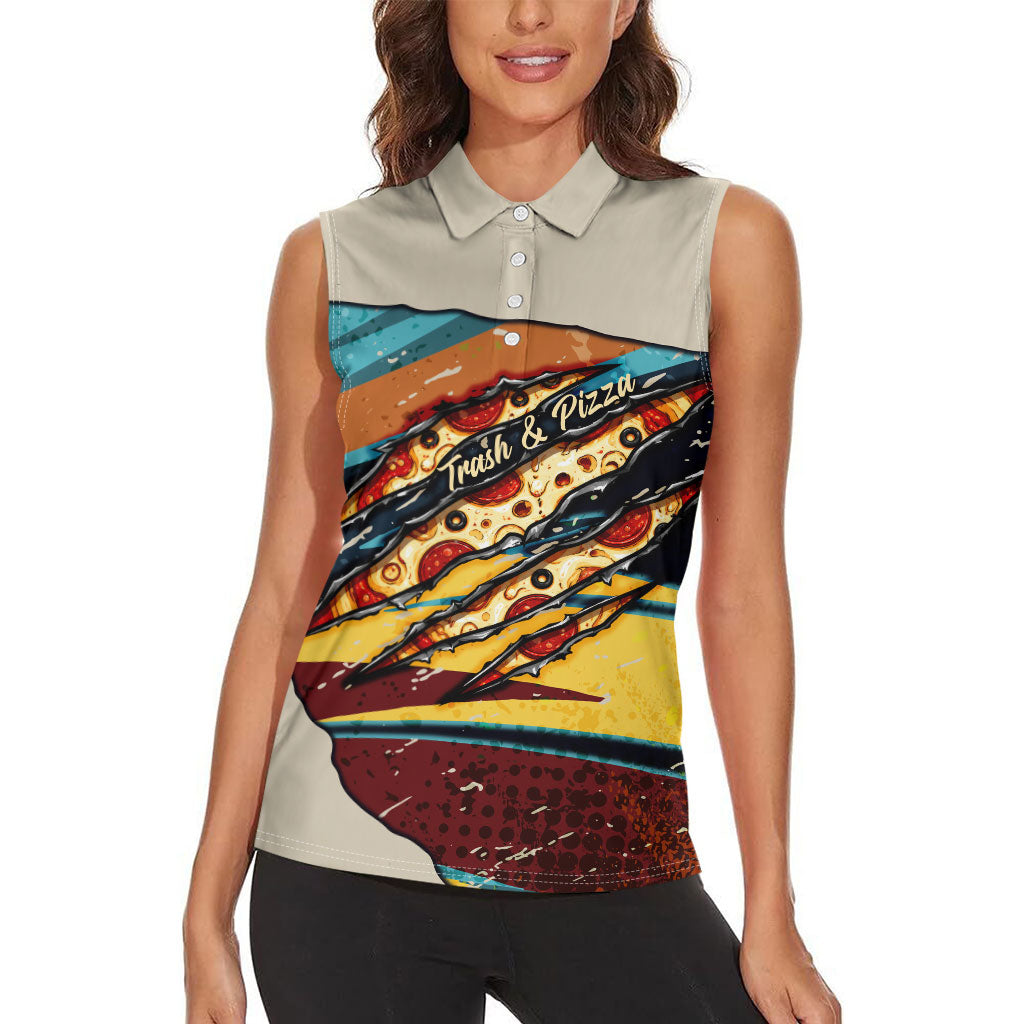 Skateboarding Raccoon Eating Pizza Women Sleeveless Polo Shirt Retro Cartoon Skating Claw Rip Grunge Aesthetic