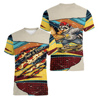 Skateboarding Raccoon Eating Pizza Women V-Neck T-Shirt Retro Cartoon Skating Claw Rip Grunge Aesthetic