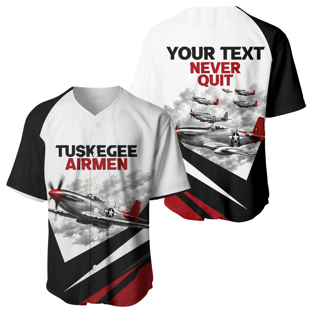 Personalized Tuskegee Airmen Baseball Jersey Red Tails P-51 Mustang WWII Aviation Never Quit