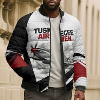 Personalized Tuskegee Airmen Bomber Puffer Jacket Red Tails P-51 Mustang WWII Aviation Never Quit