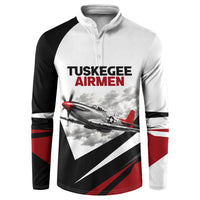 Personalized Tuskegee Airmen Button Sweatshirt Red Tails P-51 Mustang WWII Aviation Never Quit