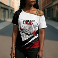 Personalized Tuskegee Airmen Cross Shoulder Shirt Red Tails P-51 Mustang WWII Aviation Never Quit