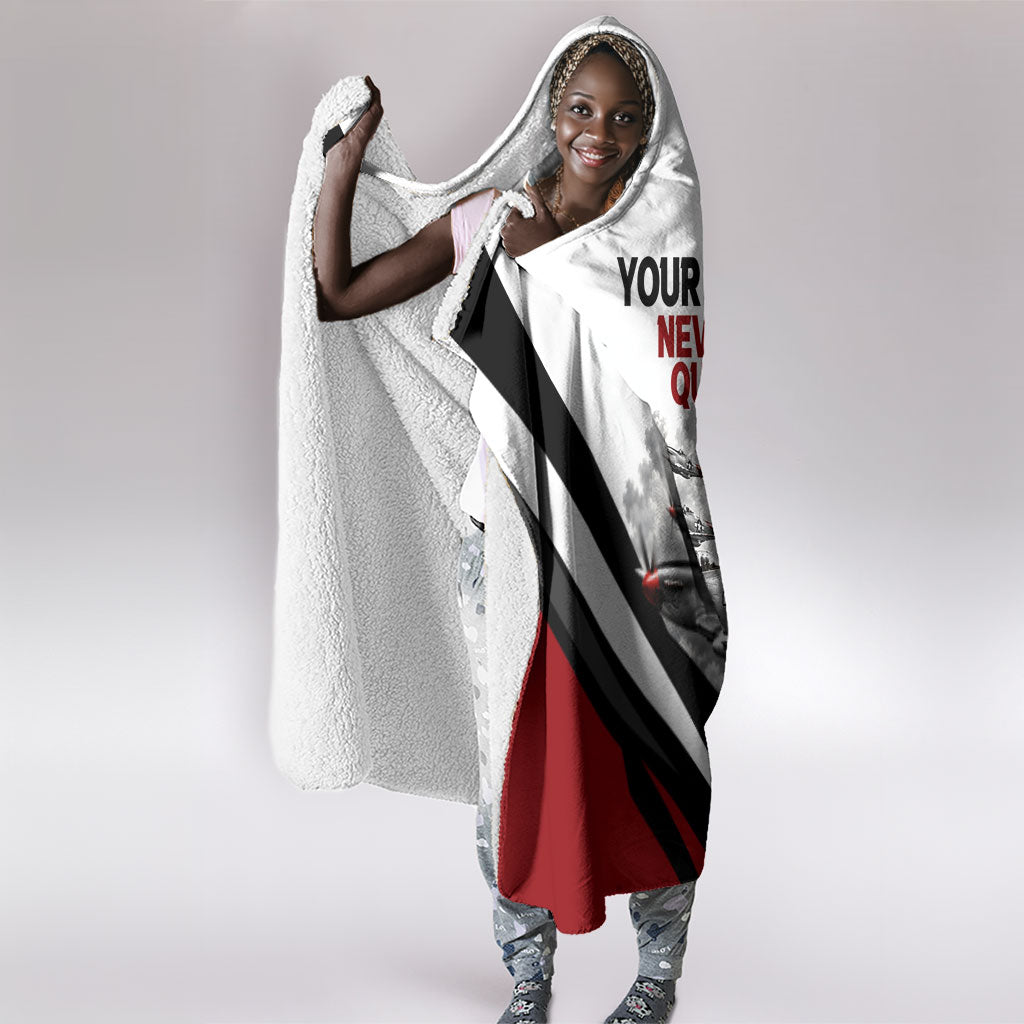 Personalized Tuskegee Airmen Hooded Blanket Red Tails P-51 Mustang WWII Aviation Never Quit