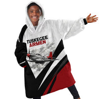 Personalized Tuskegee Airmen Kid Wearable Blanket Hoodie Red Tails P-51 Mustang WWII Aviation Never Quit