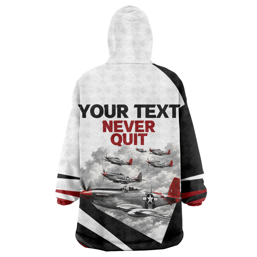 Personalized Tuskegee Airmen Kid Wearable Blanket Hoodie Red Tails P-51 Mustang WWII Aviation Never Quit