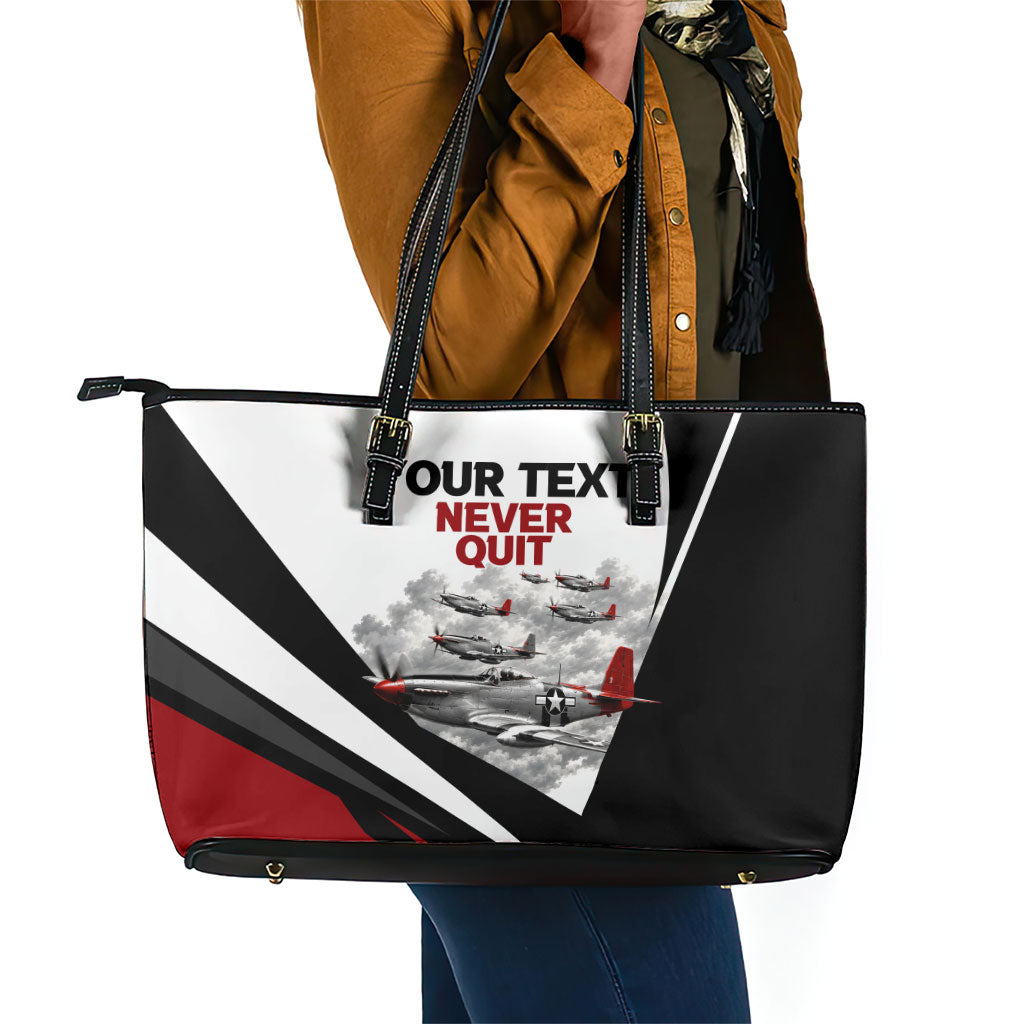 Personalized Tuskegee Airmen Leather Tote Bag Red Tails P-51 Mustang WWII Aviation Never Quit