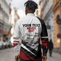 Personalized Tuskegee Airmen Long Sleeve Button Shirt Red Tails P-51 Mustang WWII Aviation Never Quit