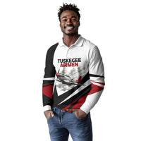 Personalized Tuskegee Airmen Long Sleeve Polo Shirt Red Tails P-51 Mustang WWII Aviation Never Quit
