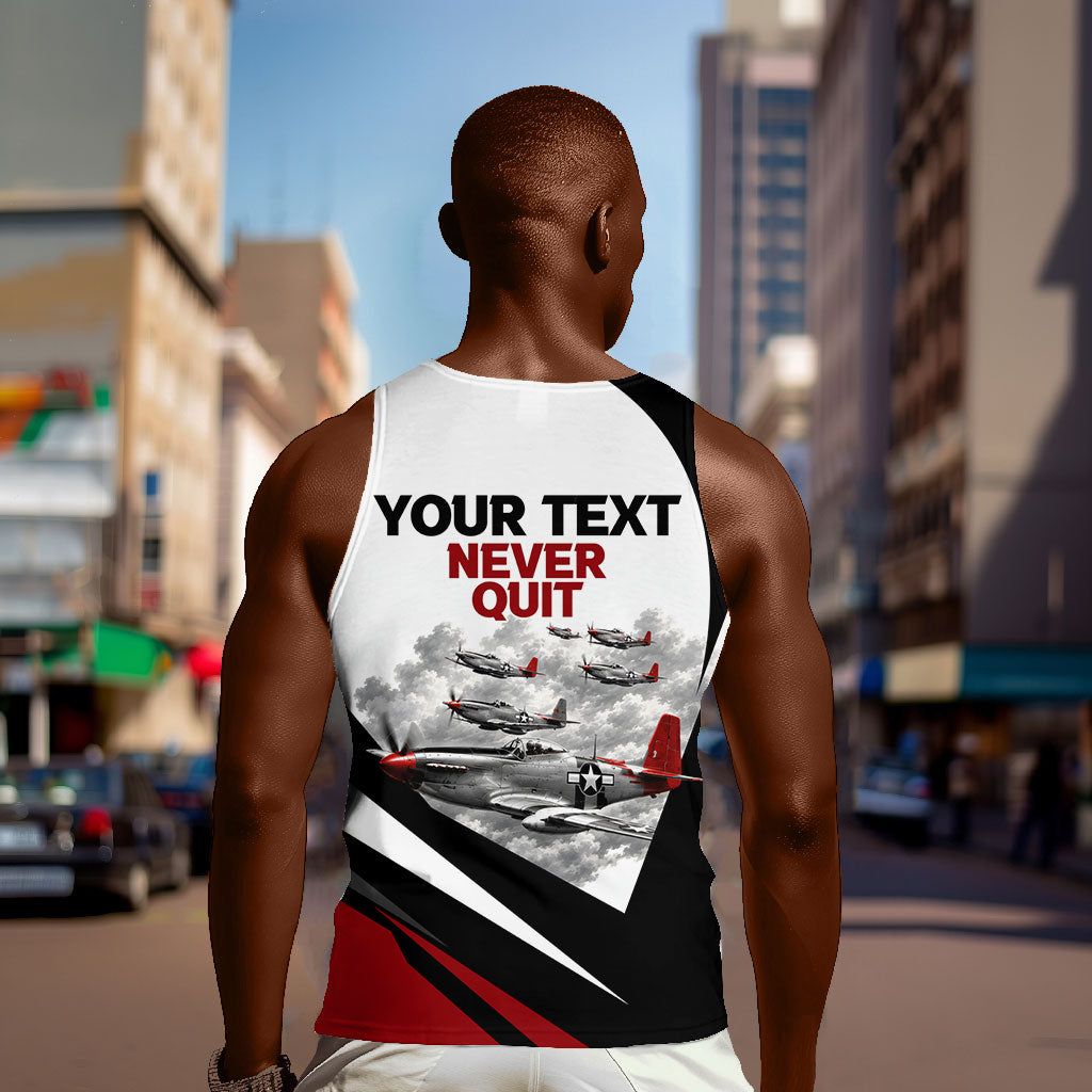 Personalized Tuskegee Airmen Men Tank Top Red Tails P-51 Mustang WWII Aviation Never Quit