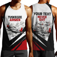Personalized Tuskegee Airmen Men Tank Top Red Tails P-51 Mustang WWII Aviation Never Quit