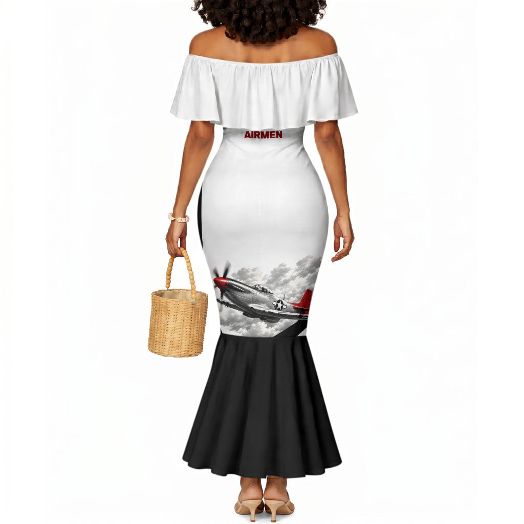 Personalized Tuskegee Airmen Mermaid Dress Red Tails P-51 Mustang WWII Aviation Never Quit