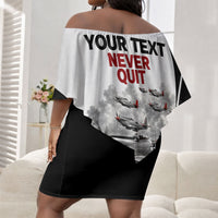Personalized Tuskegee Airmen Off Shoulder Short Dress Red Tails P-51 Mustang WWII Aviation Never Quit