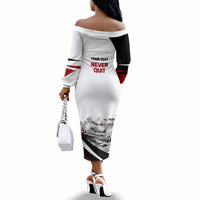 Personalized Tuskegee Airmen Off The Shoulder Long Sleeve Dress Red Tails P-51 Mustang WWII Aviation Never Quit