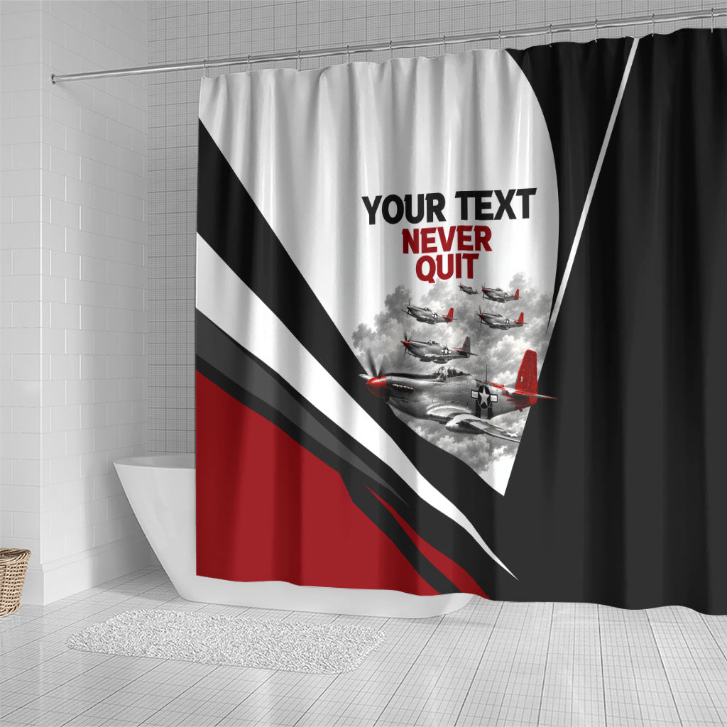Personalized Tuskegee Airmen Shower Curtain Red Tails P-51 Mustang WWII Aviation Never Quit