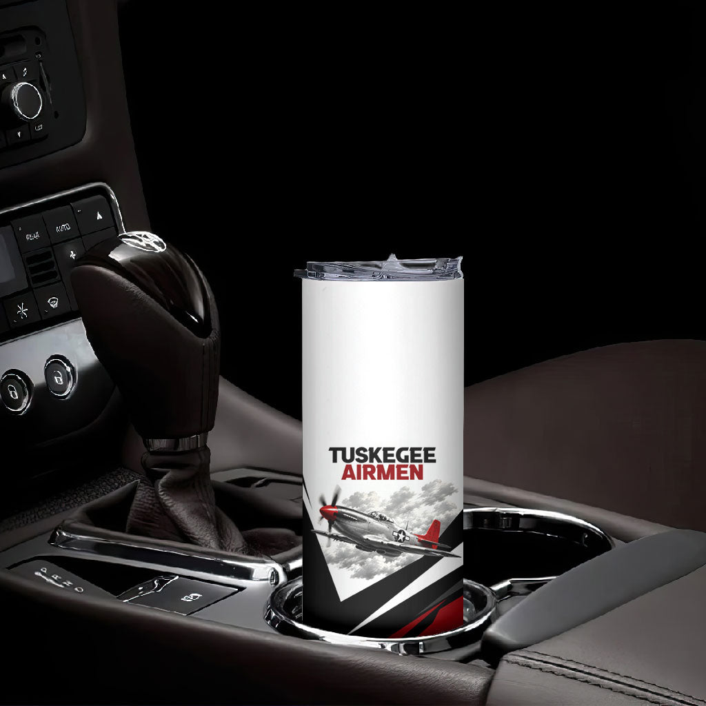 Personalized Tuskegee Airmen Skinny Tumbler Red Tails P-51 Mustang WWII Aviation Never Quit