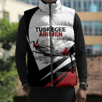 Personalized Tuskegee Airmen Sleeveless Puffer Jacket Red Tails P-51 Mustang WWII Aviation Never Quit