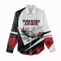 Personalized Tuskegee Airmen Women Casual Shirt Red Tails P-51 Mustang WWII Aviation Never Quit