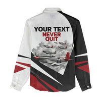 Personalized Tuskegee Airmen Women Casual Shirt Red Tails P-51 Mustang WWII Aviation Never Quit