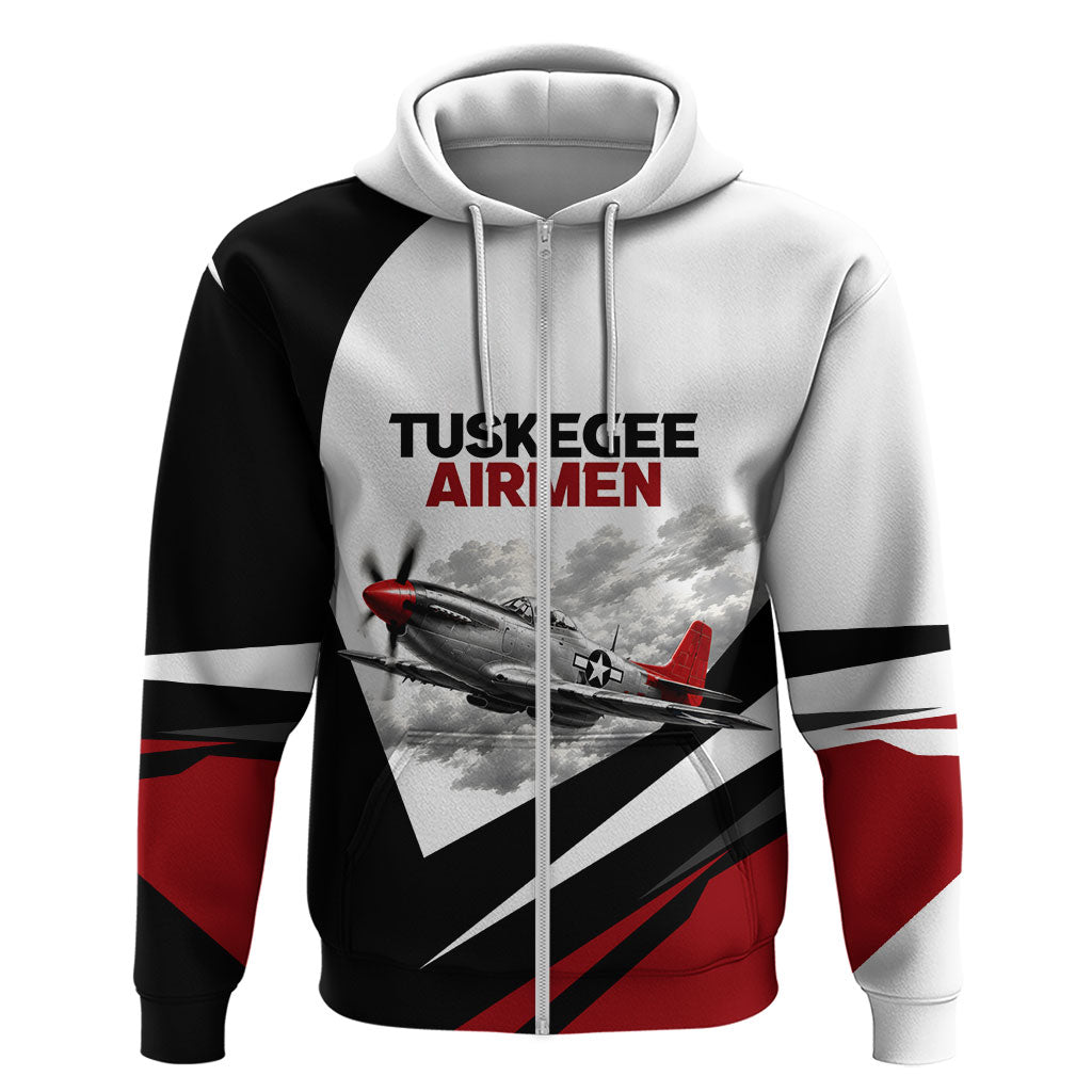 Personalized Tuskegee Airmen Zip Hoodie Red Tails P-51 Mustang WWII Aviation Never Quit