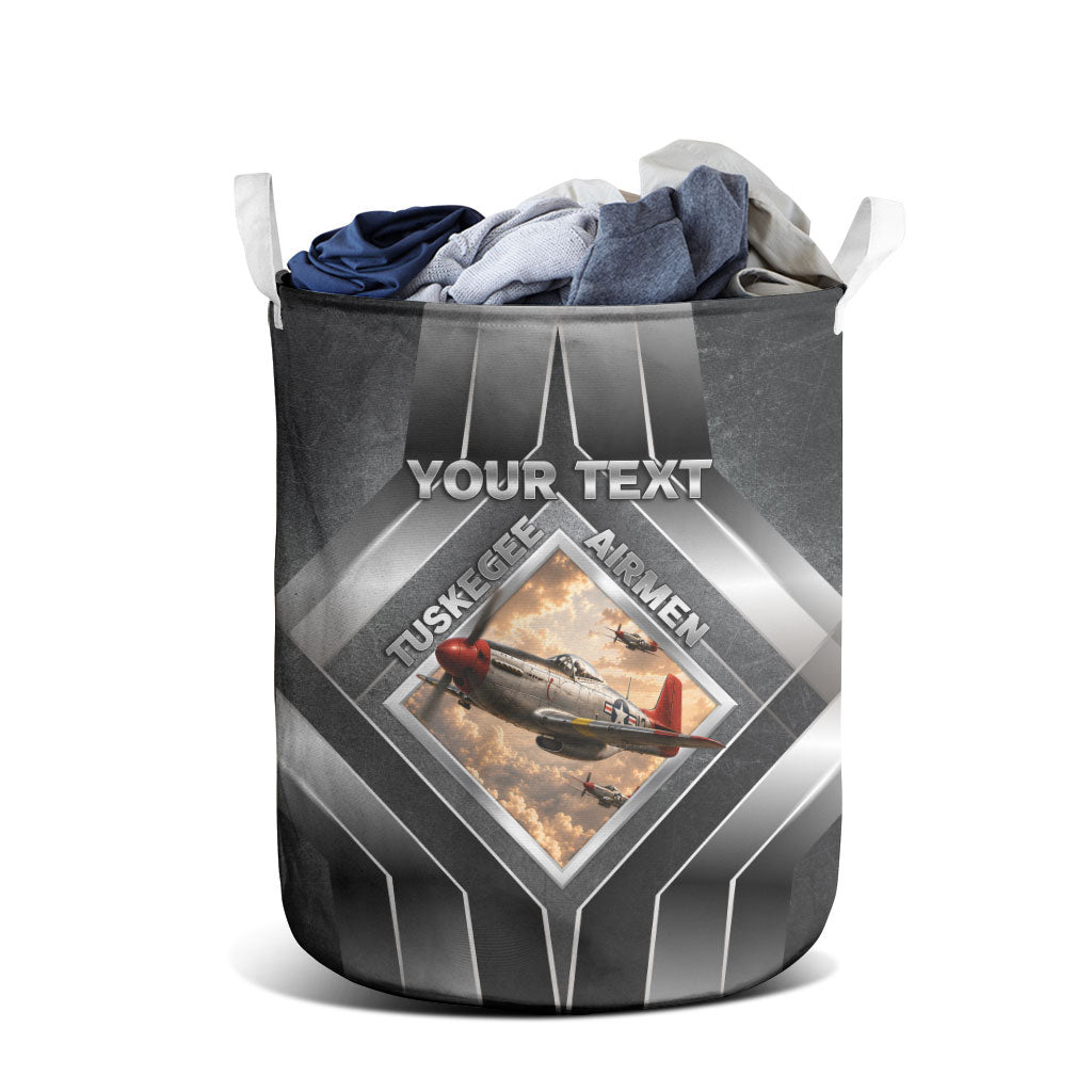 Personalized Tuskegee Airmen Laundry Basket Vintage WWII Aviation History Graphic Art