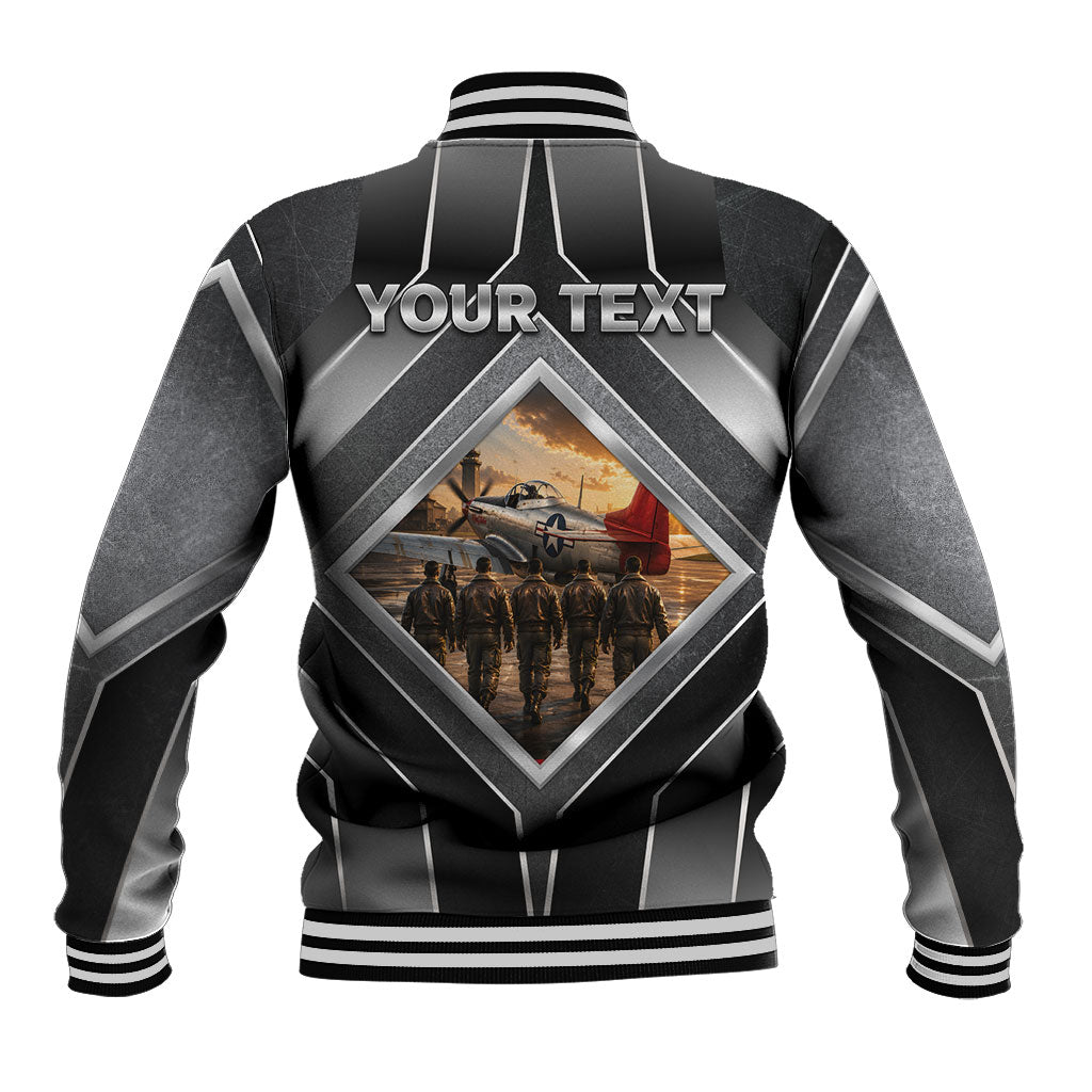 Personalized Tuskegee Airmen Baseball Jacket Vintage WWII Aviation History Graphic Art
