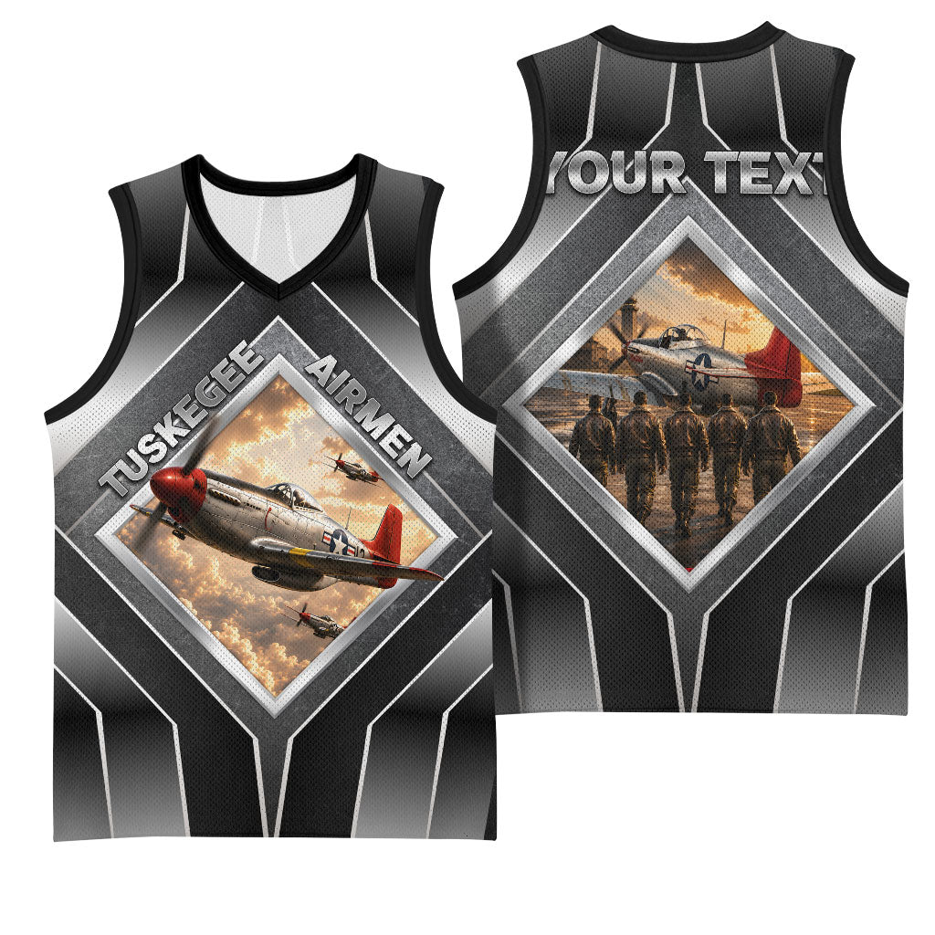 Personalized Tuskegee Airmen Basketball Jersey Vintage WWII Aviation History Graphic Art