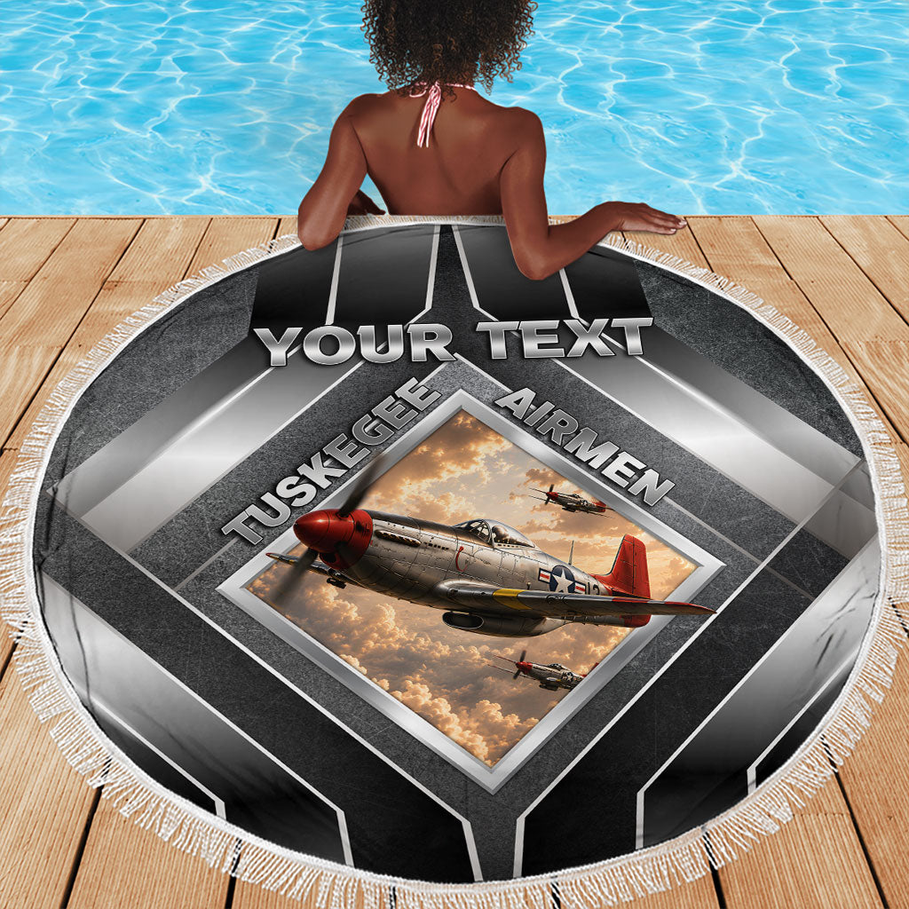 Personalized Tuskegee Airmen Beach Blanket Vintage WWII Aviation History Graphic Art