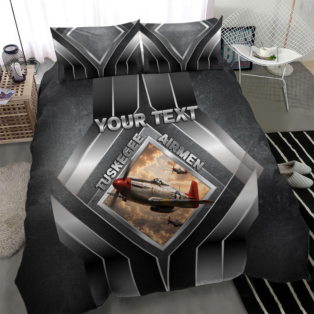 Personalized Tuskegee Airmen Bedding Set Vintage WWII Aviation History Graphic Art