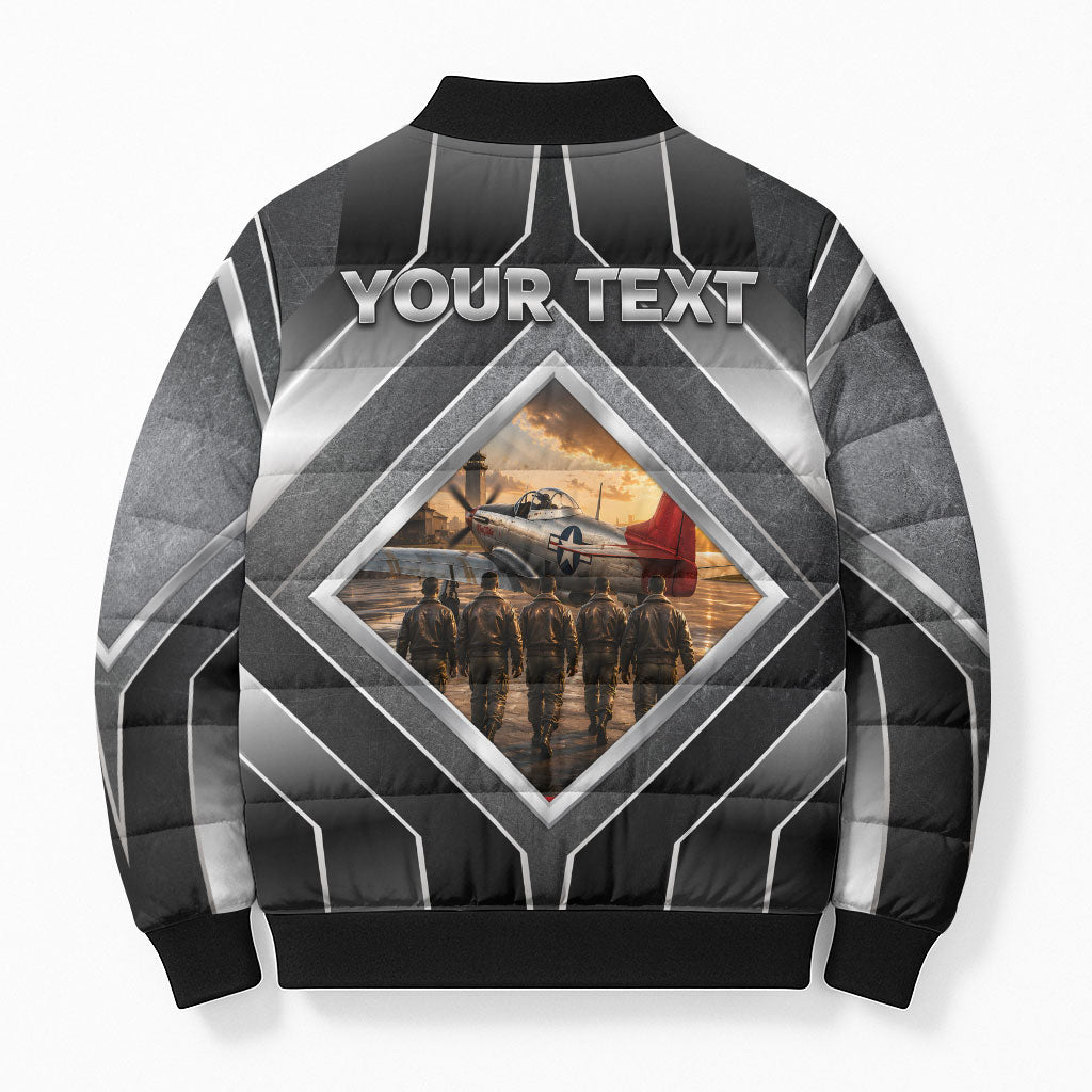 Personalized Tuskegee Airmen Bomber Puffer Jacket Vintage WWII Aviation History Graphic Art