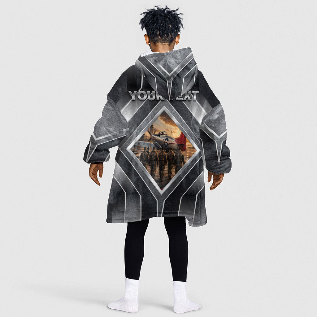 Personalized Tuskegee Airmen Kid Wearable Blanket Hoodie Vintage WWII Aviation History Graphic Art