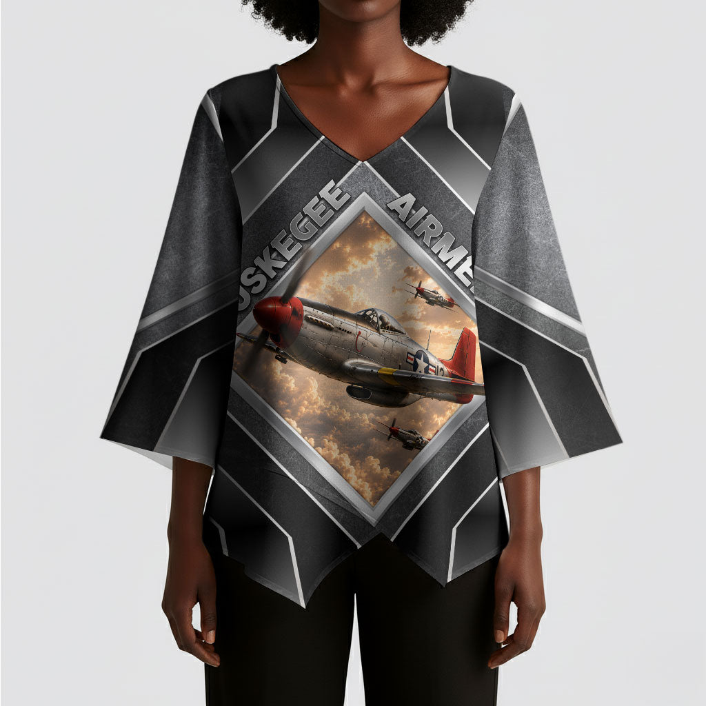 Personalized Tuskegee Airmen Kimono Sleeve Blouse Vintage WWII Aviation History Graphic Art