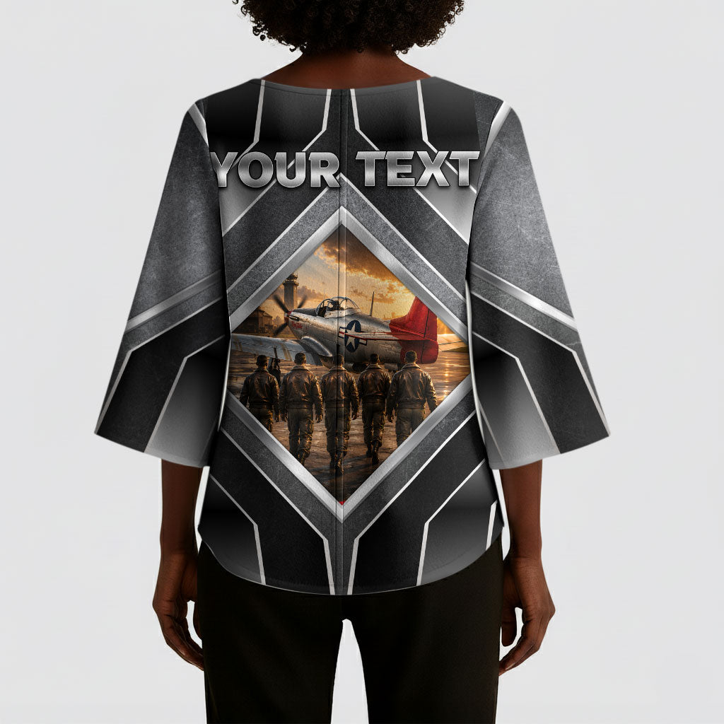 Personalized Tuskegee Airmen Kimono Sleeve Blouse Vintage WWII Aviation History Graphic Art