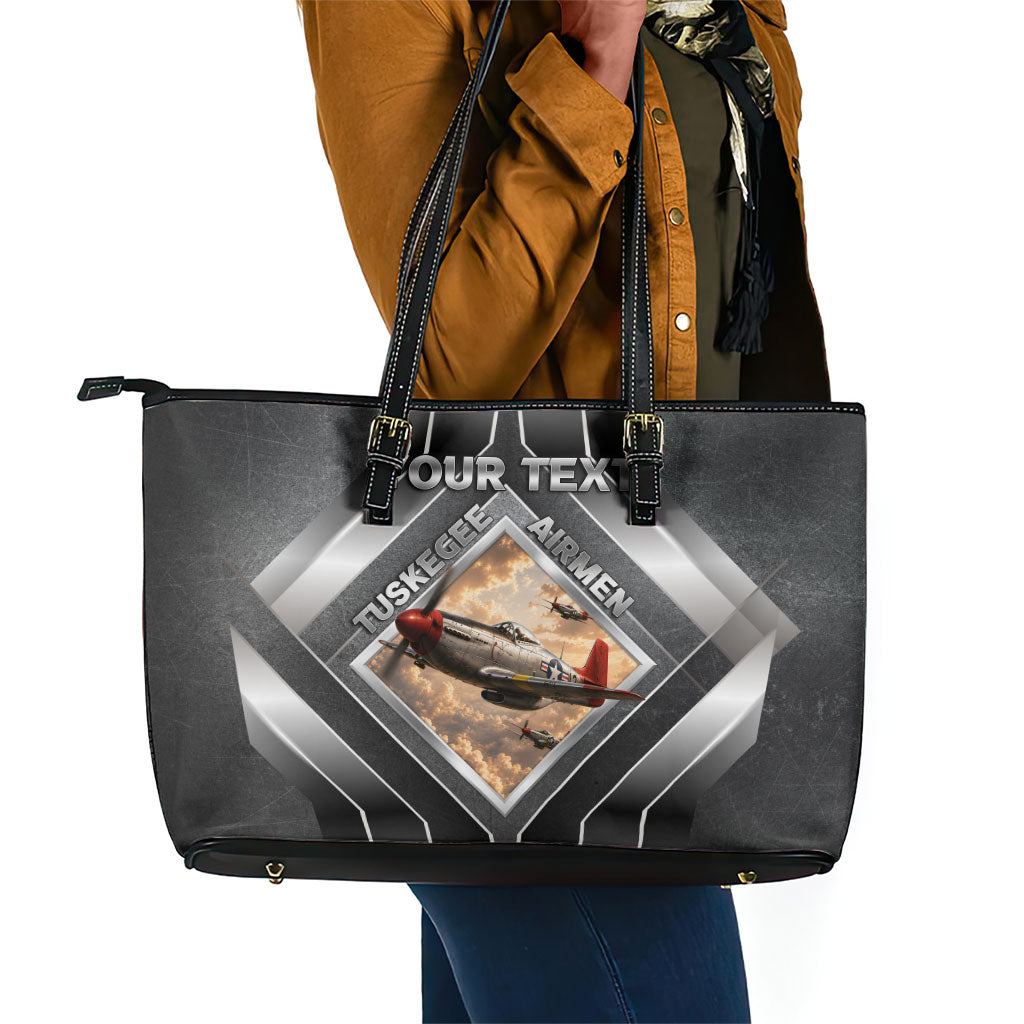 Personalized Tuskegee Airmen Leather Tote Bag Vintage WWII Aviation History Graphic Art