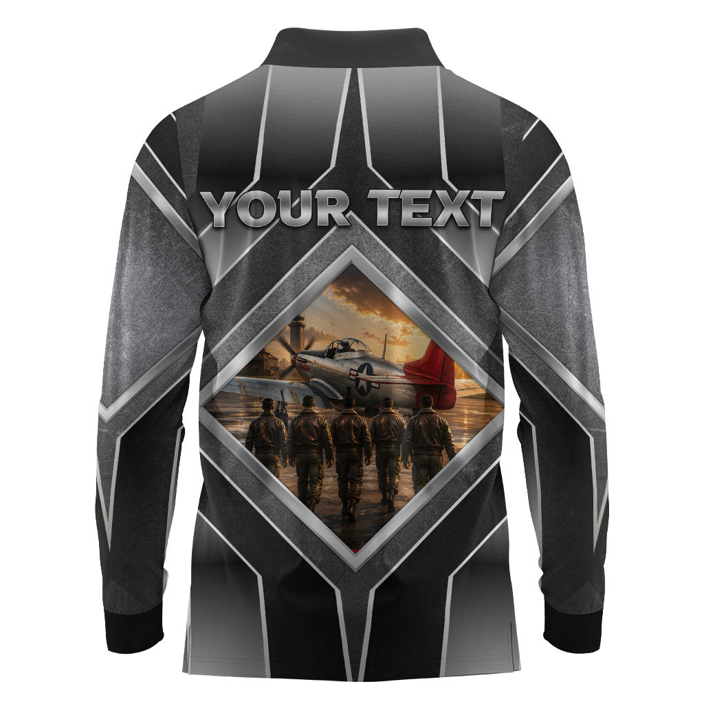 Personalized Tuskegee Airmen Long Sleeve Polo Shirt Vintage WWII Aviation History Graphic Art