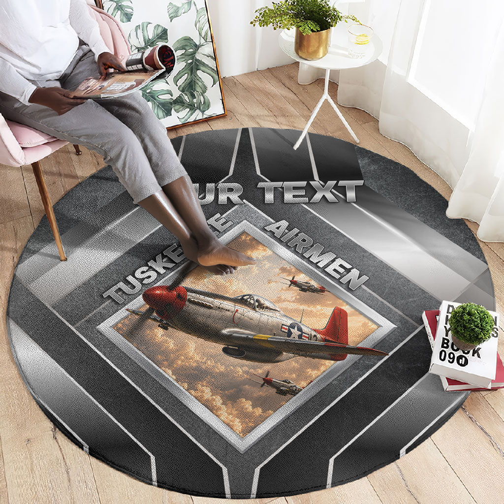 Personalized Tuskegee Airmen Round Carpet Vintage WWII Aviation History Graphic Art