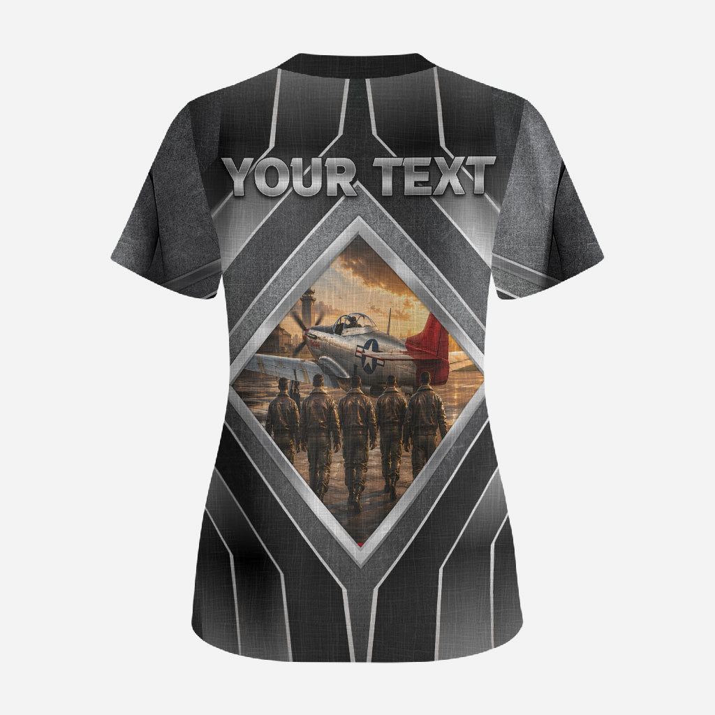 Personalized Tuskegee Airmen Scrub Top Vintage WWII Aviation History Graphic Art